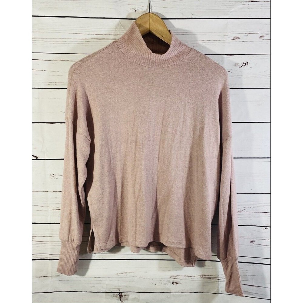 Hippie Rose Mock Turtleneck Sweater Womens Sz XS Blush Pink High Low Hem Ladies